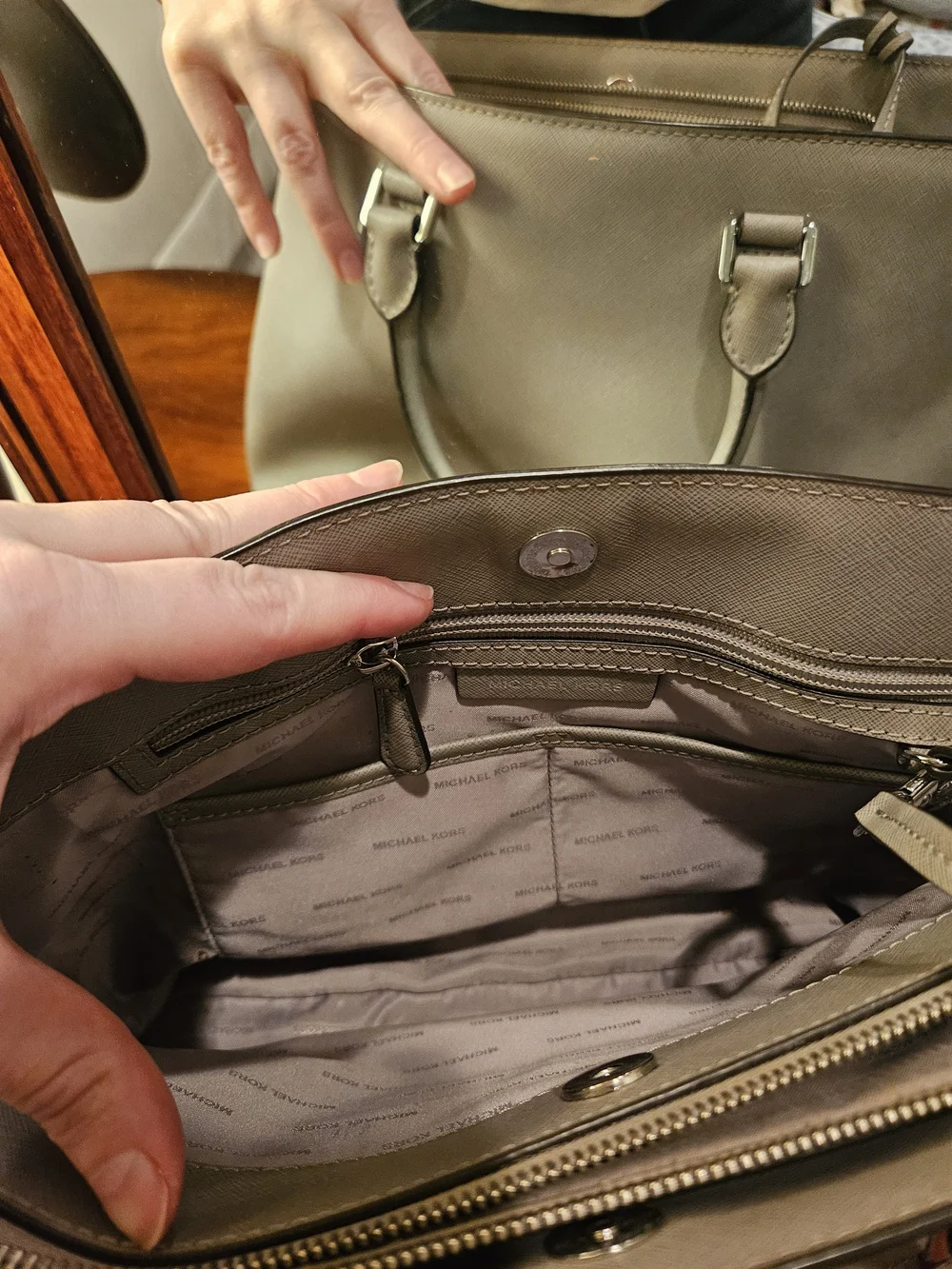 Authentic Michael Kors Pearl Gray Saffiano Leather Satchel